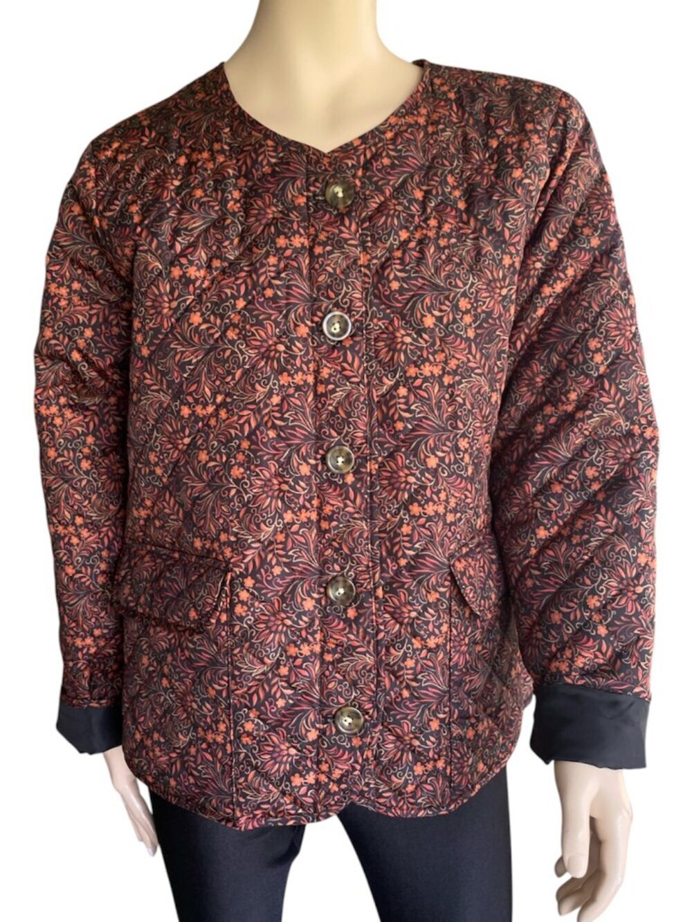 Croft & Barrow Floral Quilted Jacket XL Boho Coastal Grandma Lightweight Coat